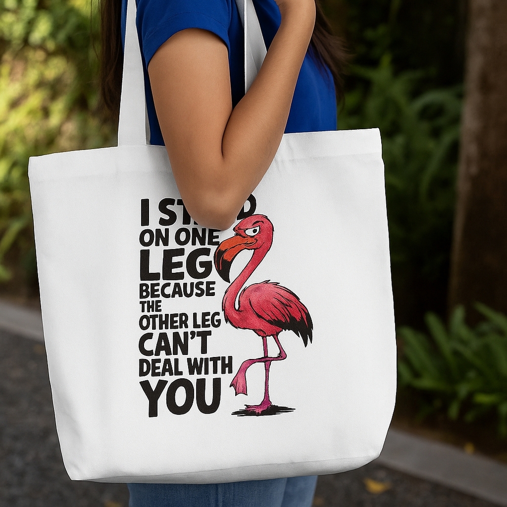 🦩 Funny Flamingo Tote Bag – Snarky Quote “Can’t Deal” Reusable Gift Shopper